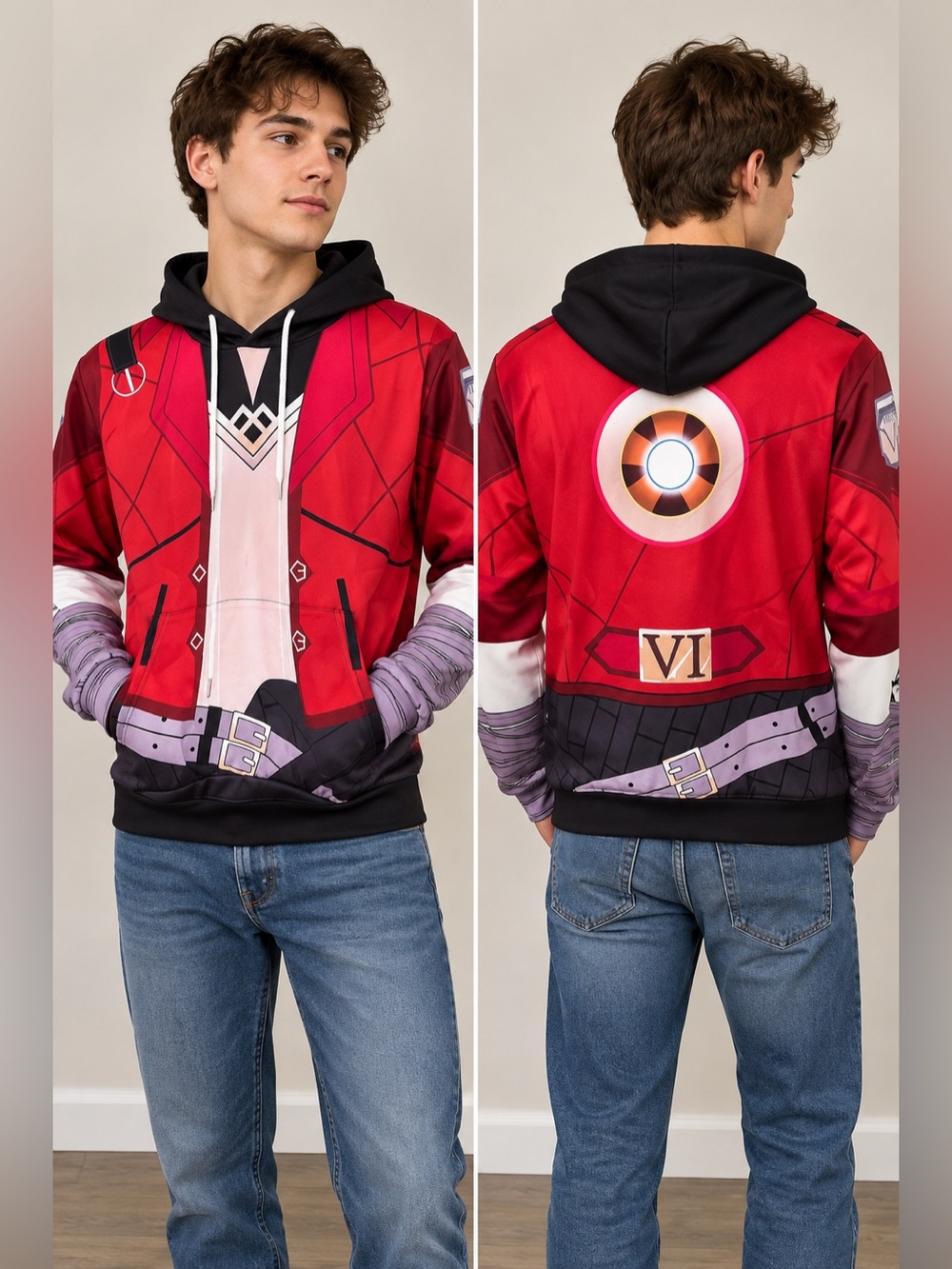 Anime Cosplay Costume Pullover Hoodie Red Black Graphic No Tags
